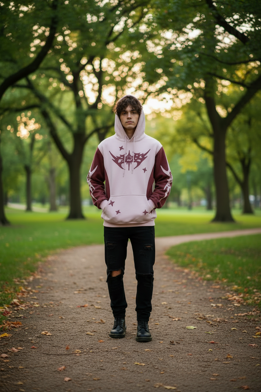 Grunge Pullover Hoodie - Natural Pose